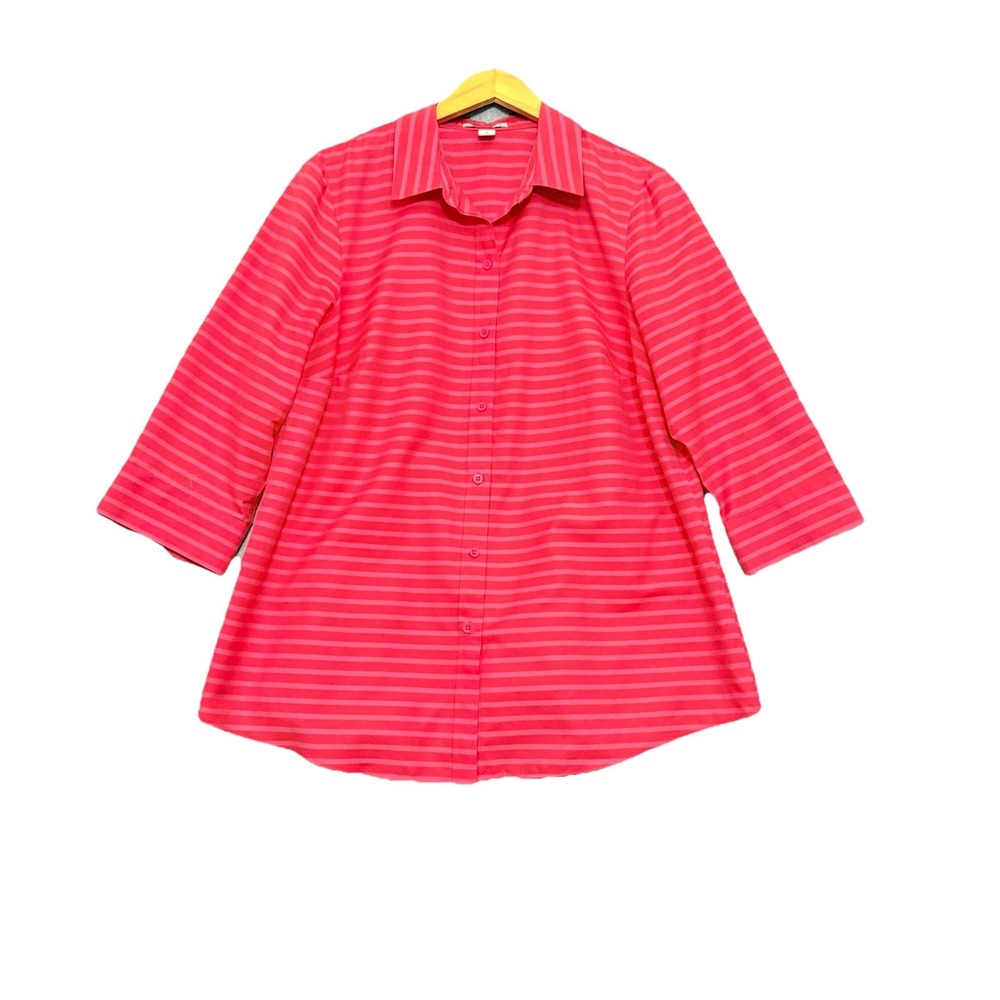 Coldwater Creek Button Down Shirt Womens Sz 1XStriped Office Career 100% Cotton